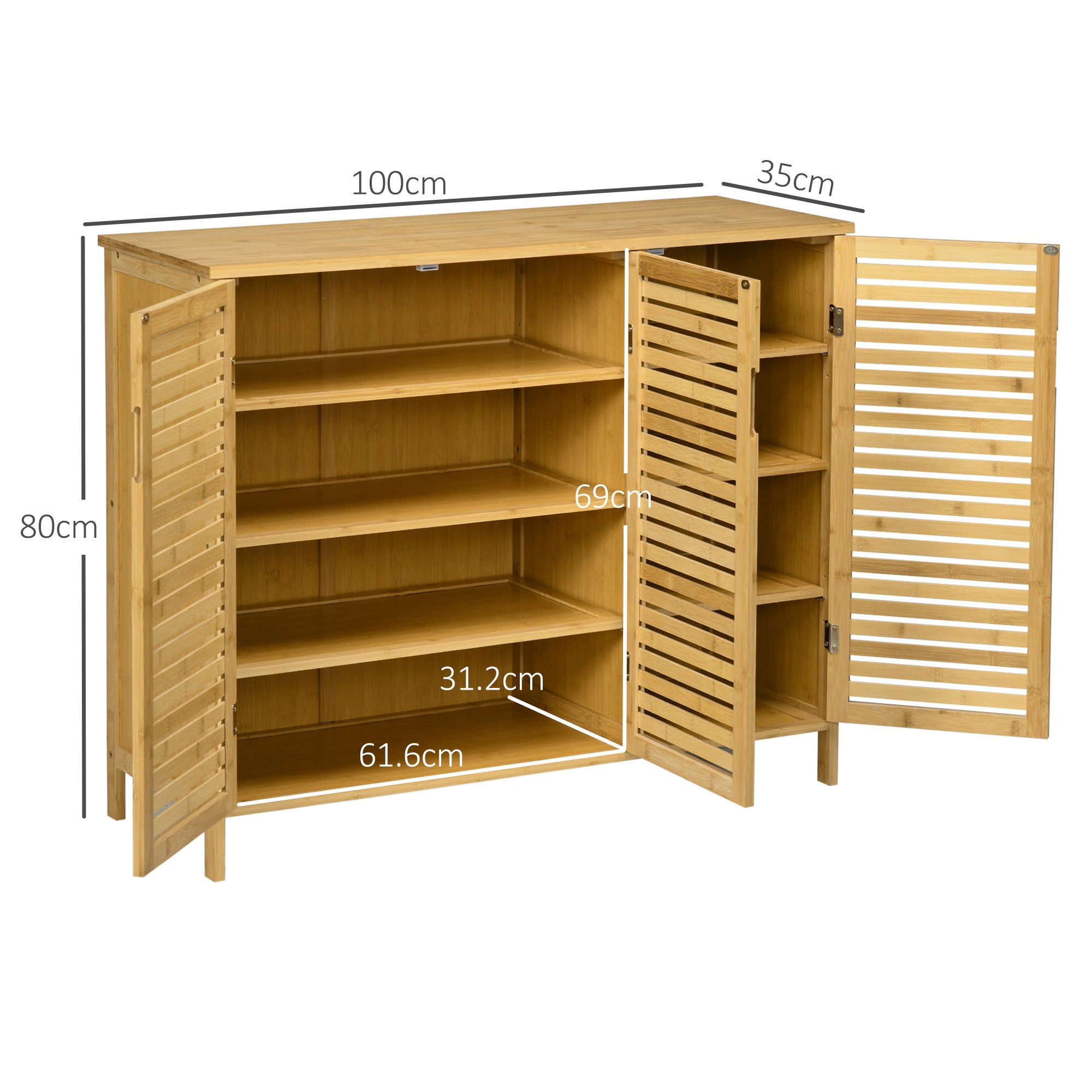 HOMCOM Mobile Shoe Rack with 8 Shelves on 3 Levels with Handles, in Bamboo, 100x35x80 cm, Wood color - Borgè