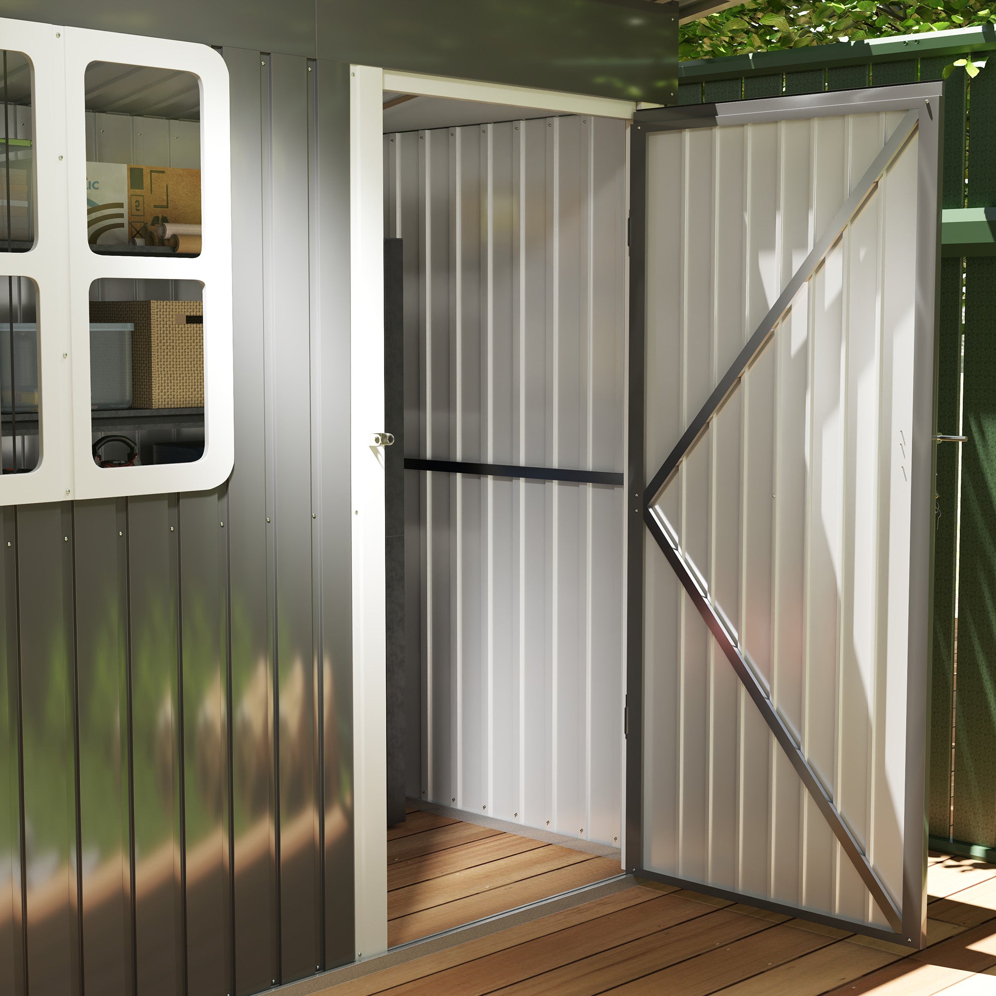 Steel Garden Shed with Locking Door, Window and Air Vents, 2.2 x 1.3 m, Gray