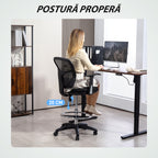 Swivel Chair with Footrest Ring and Curved Backrest, in Polyester, Foam and Plastic, 55x58x94 cm, Black