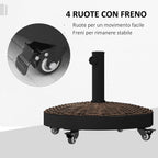 Round Garden Umbrella Base with 4 Wheels with Brakes, in Steel and Resin, Ø52x41 cm, Bronze and Black