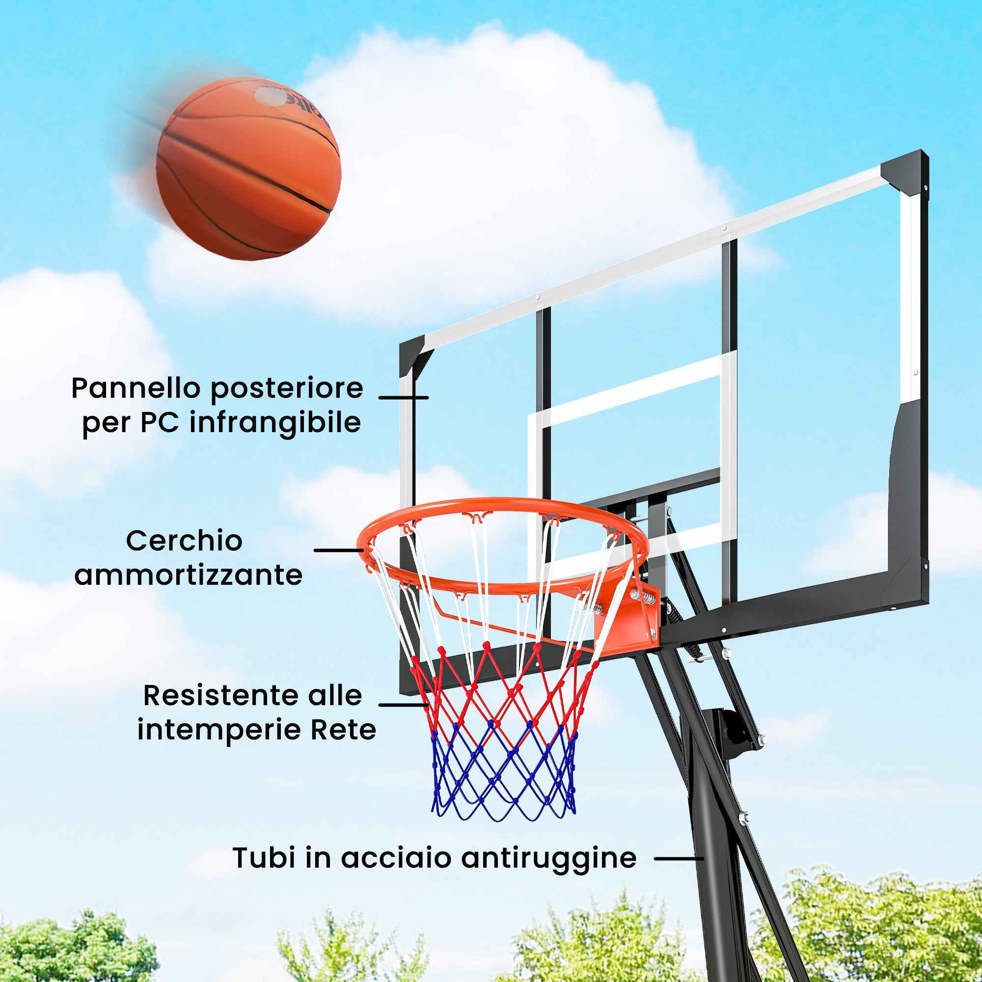 SPORTNOW Portable Outdoor Basketball Hoop, Adjustable 2.45-3.05m, Shatterproof Backboard, Hand Crank Adjustment