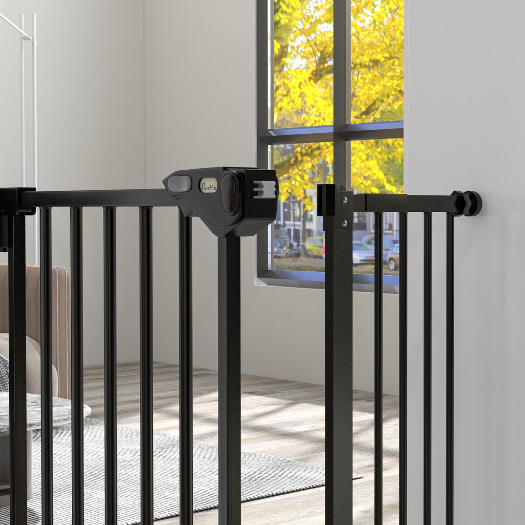 Adjustable Dog Gate with Automatic Closing, Made of Steel and Plastic, 74-100x77 cm Black