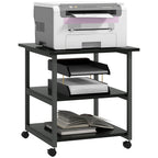 3-Tier Printer Cart with 4 Wheels, Wood and Steel, 50x50x52.5cm, Black