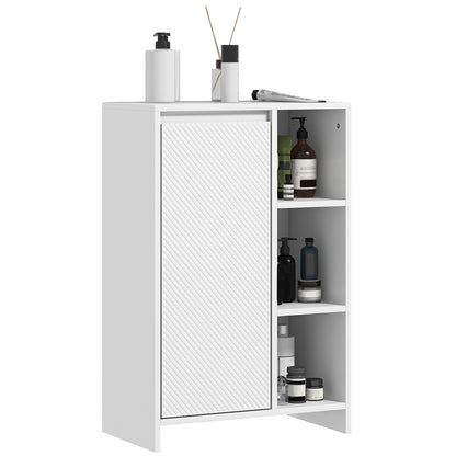 Bathroom Cabinet with 3 Open Shelves and One-Door Cabinet with Adjustable Shelf, 53x30x80cm, White