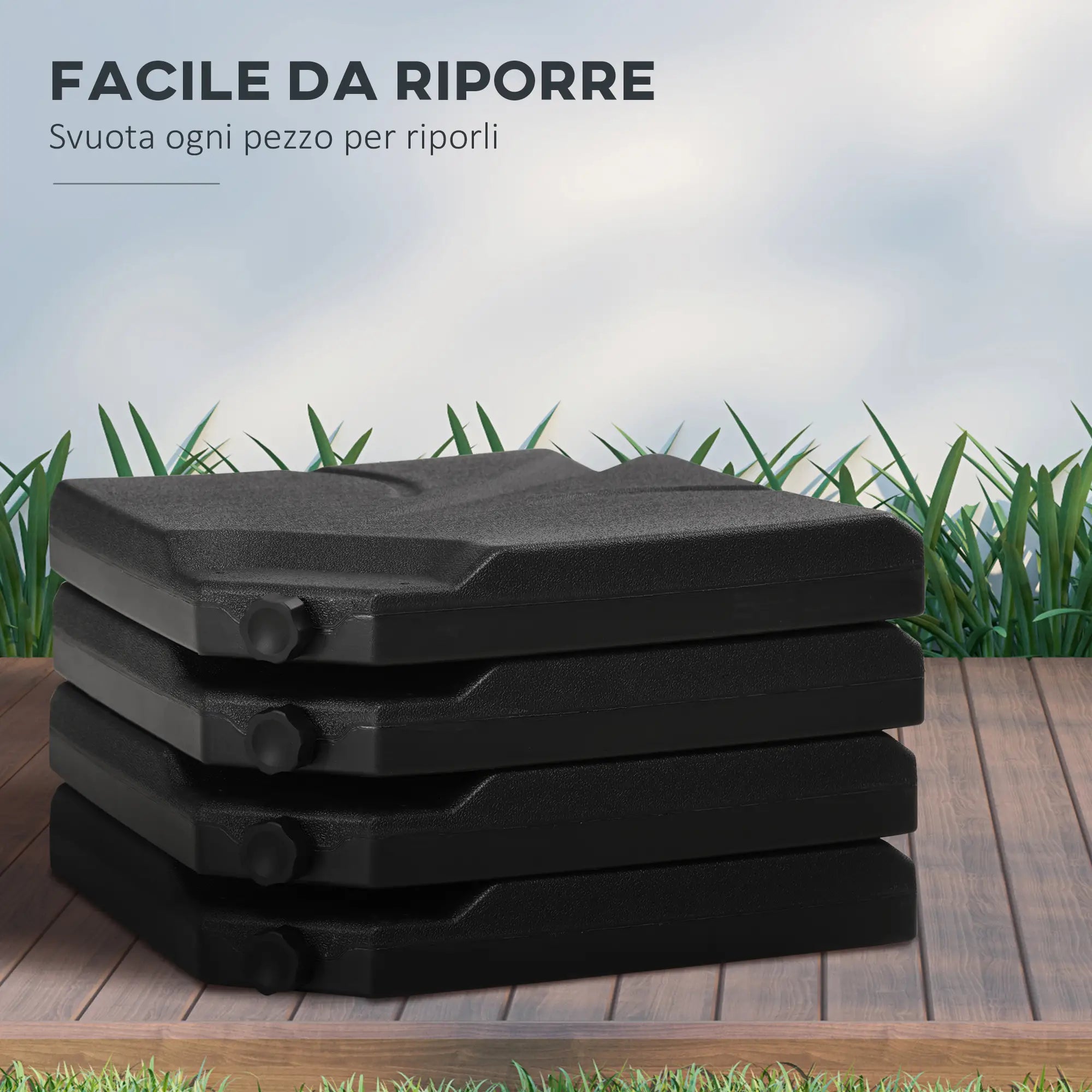 4-Piece HDPE Umbrella Base, Fillable with Water and Sand max 18kg, 103x103x8.3 cm, Black - Borge' Group Limited