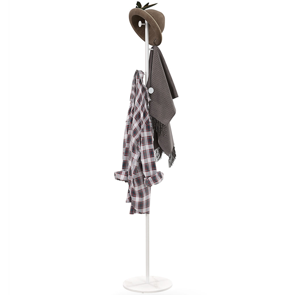 Freestanding Coat Rack with 6 Steel Disc Hooks and Slate Base, White
