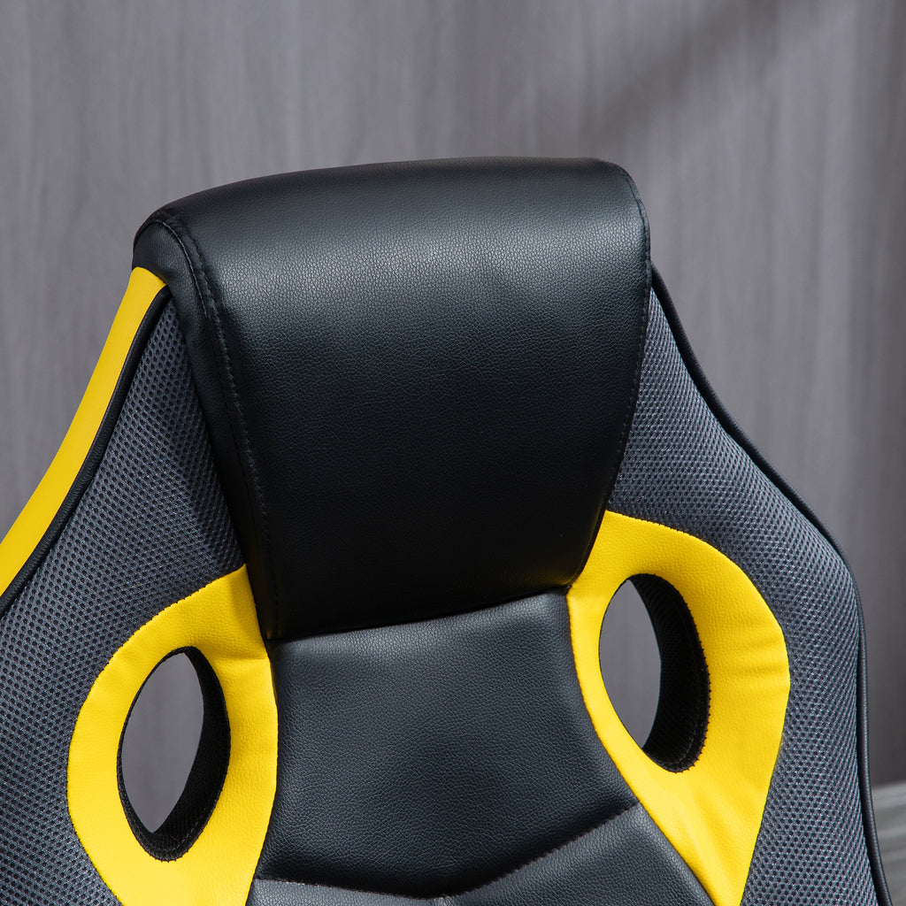 Ergonomic Gaming Chair, Swivel Office Chair with Wheels in Black and Yellow Faux Leather, Adjustable Height