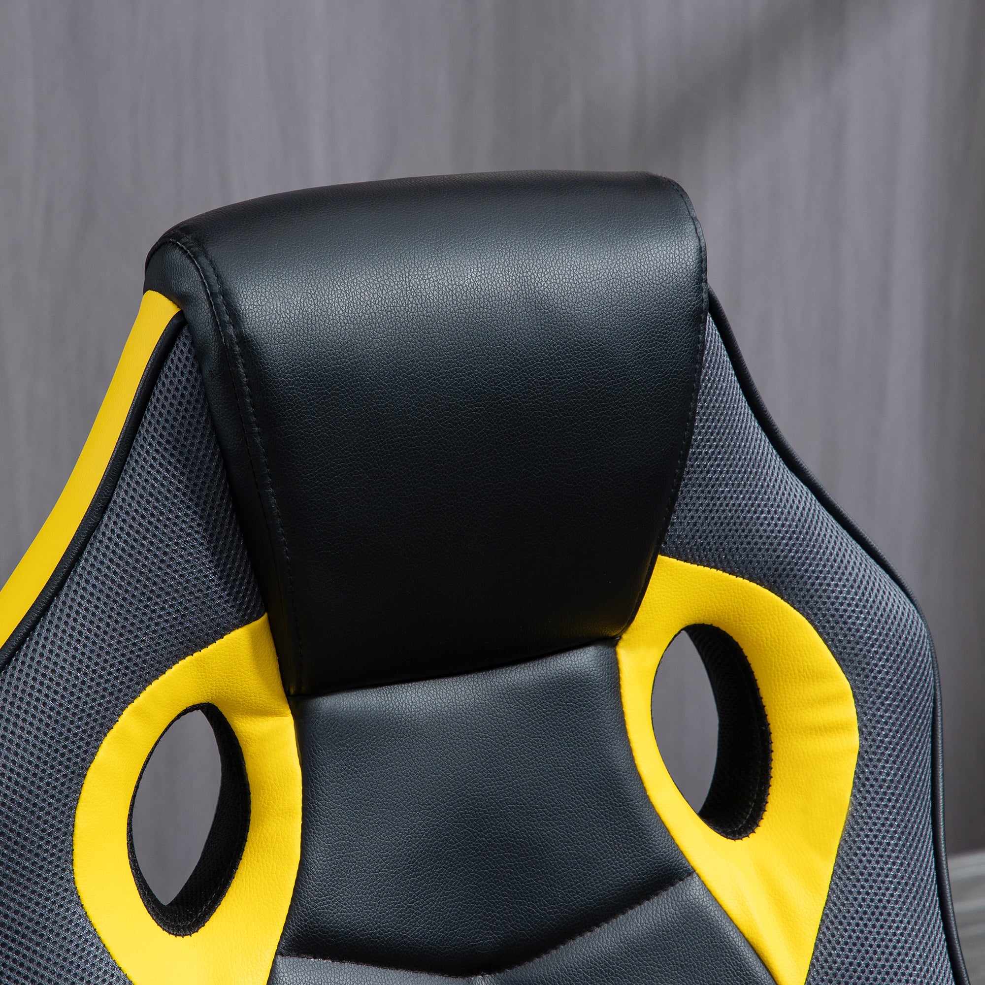 Ergonomic Gaming Chair, Swivel Office Chair with Wheels in Black and Yellow Faux Leather, Adjustable Height