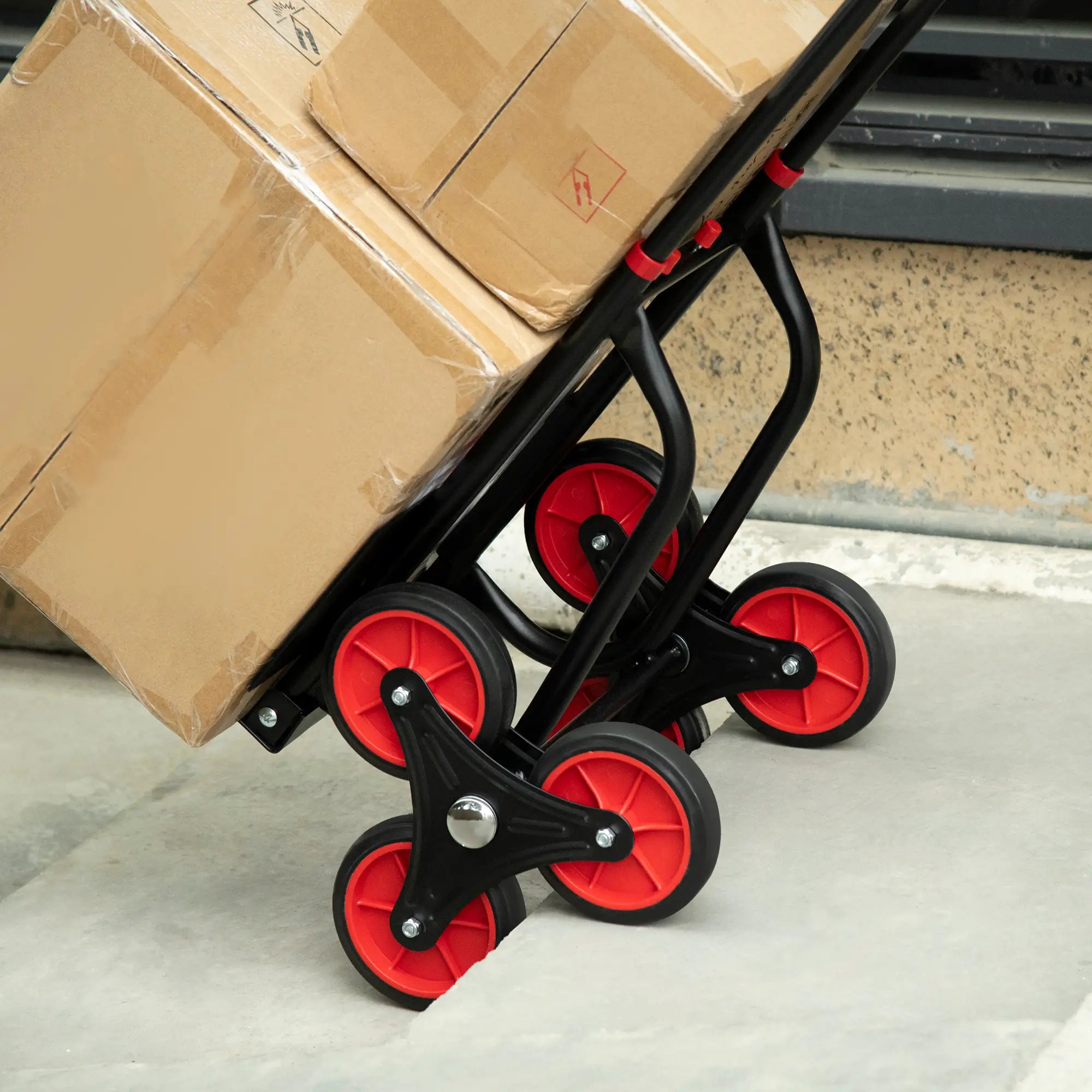 Folding Luggage Cart, 120 kg max, with Removable Handle, 60x45x109 cm, Red and Black