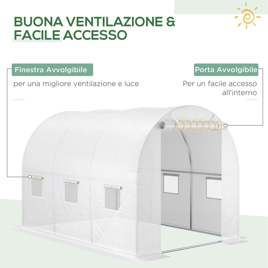 Outsunny PE Greenhouse Cover with 6 Windows, Roll-Up Door and Buried Edges, 3x2x2 m, White