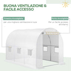 Outsunny PE Greenhouse Cover with 6 Windows, Roll-Up Door and Buried Edges, 3x2x2 m, White