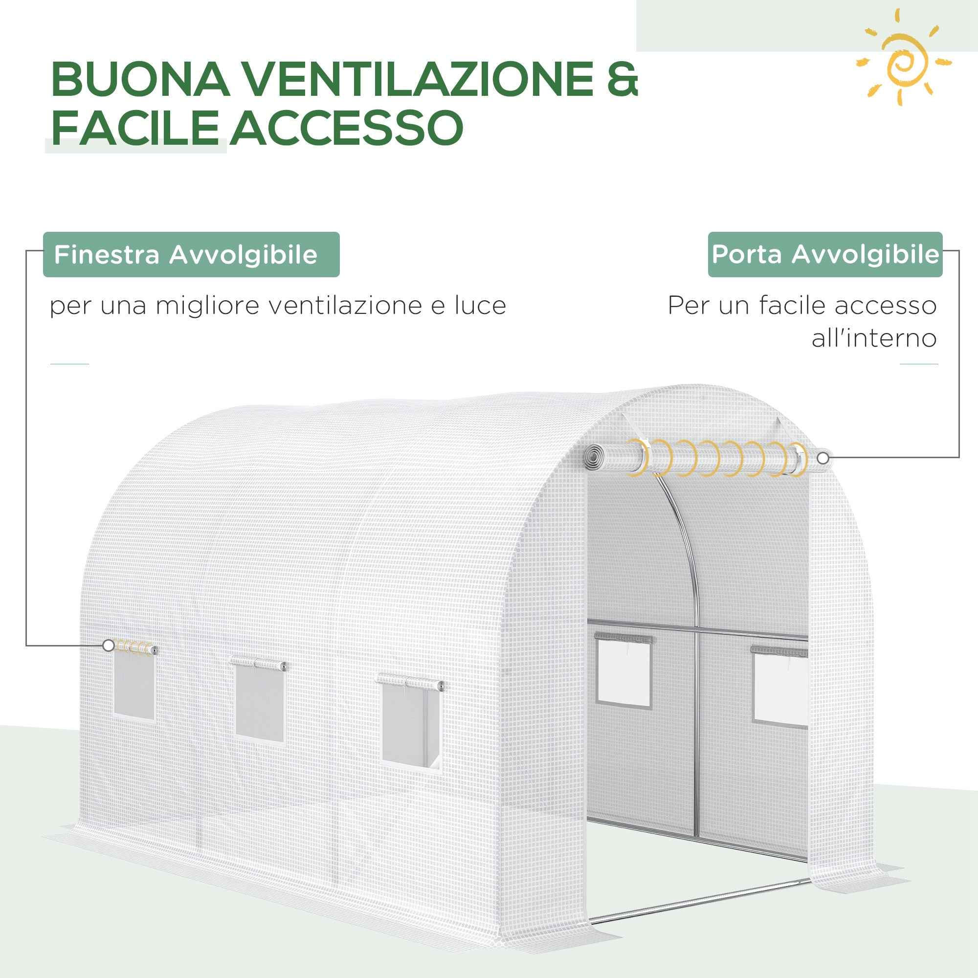 Outsunny PE Greenhouse Cover with 6 Windows, Roll-Up Door and Buried Edges, 3x2x2 m, White