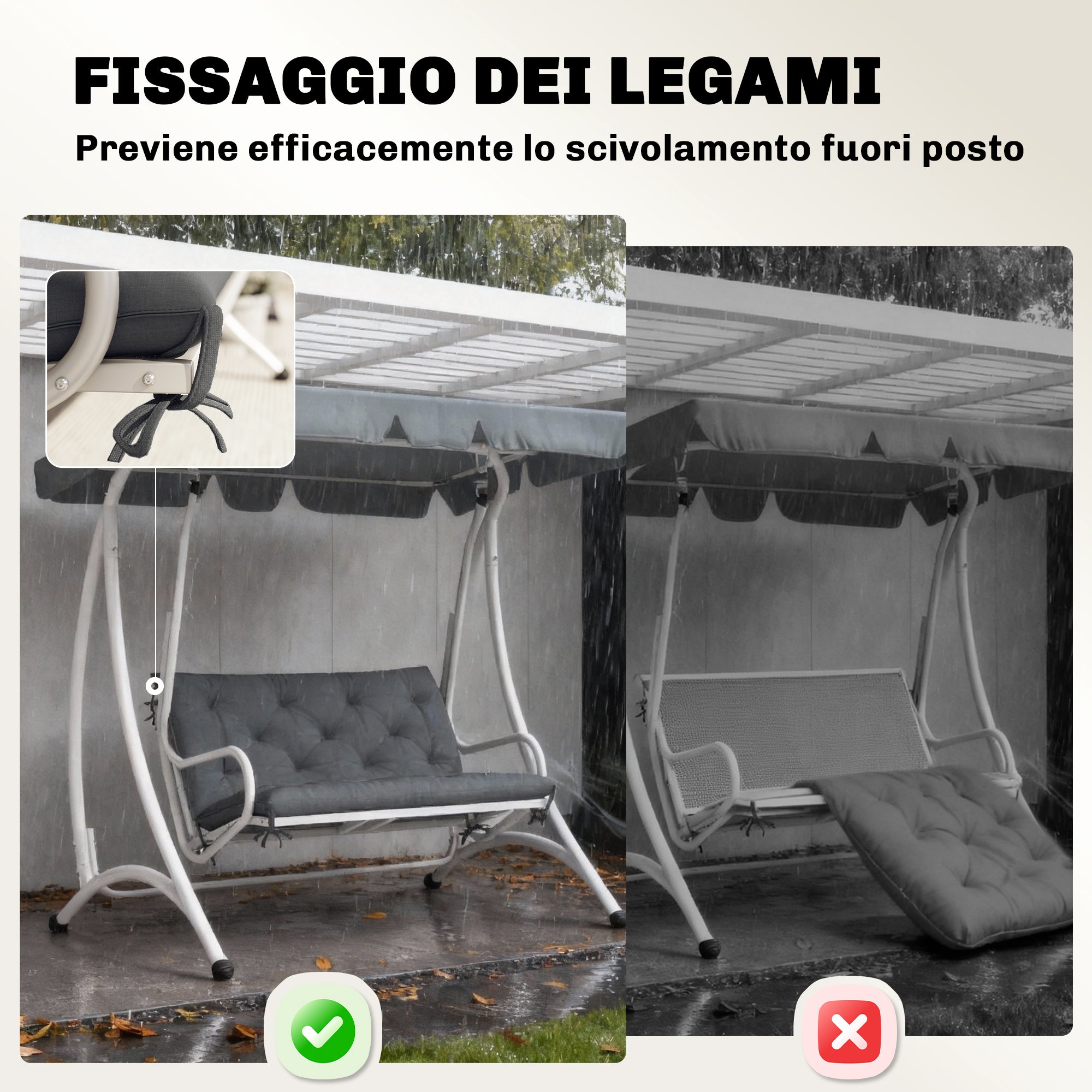 Outsunny 2-Person Capitonné Garden Cushion with 6 Ties, Cotton and Polyester, 150x98x8 cm, Dark Grey