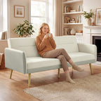 3-Seater Sofa Bed with Reclining Backrest and Velvet Upholstery, 185x84x83 cm, Beige