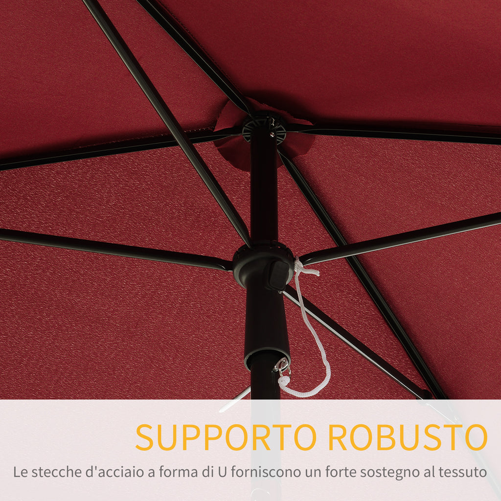 Rectangular and Adjustable Garden Umbrella with Aluminum Pole, 2x1.3x2.5 m, Wine Red