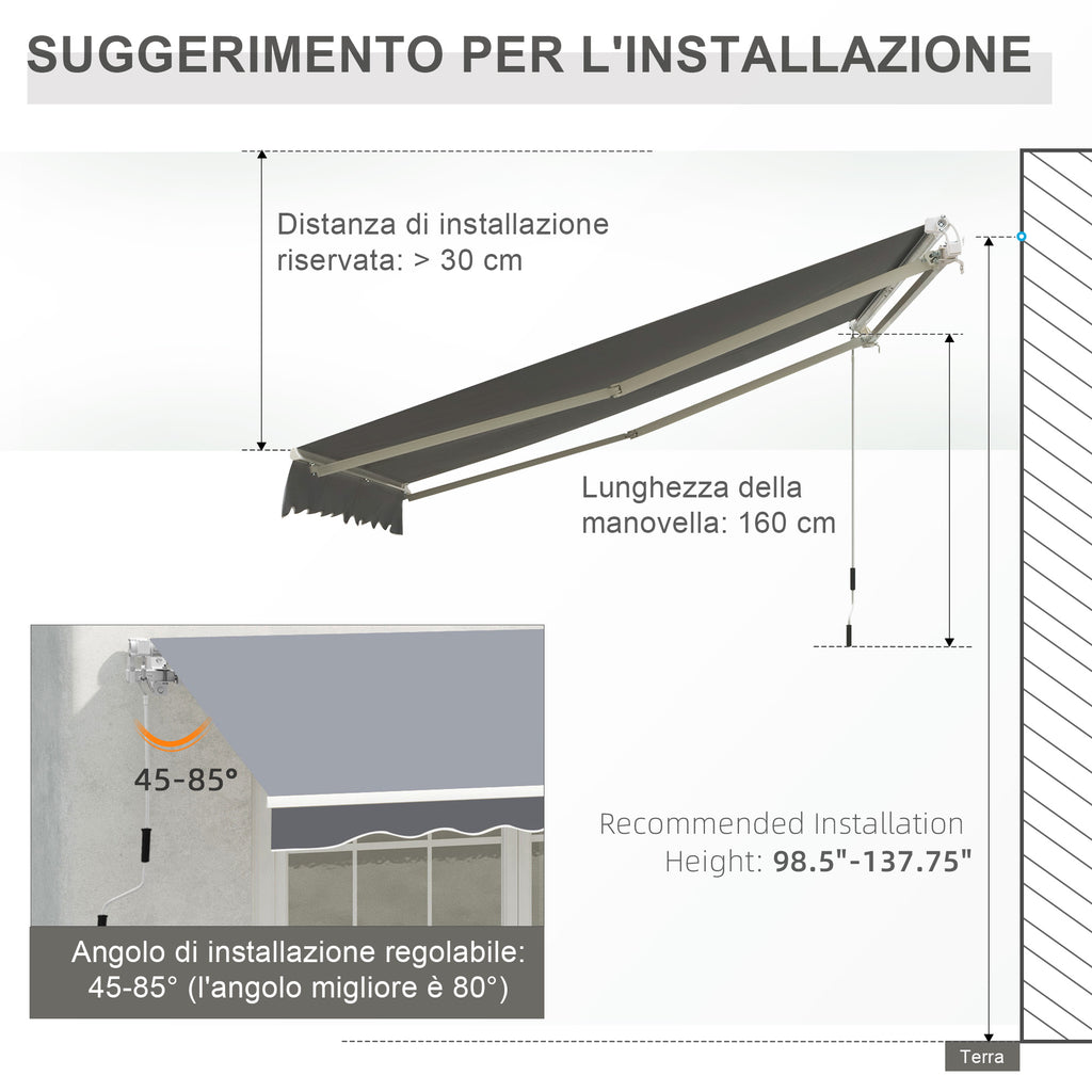 Manually Roll Up Outdoor Awning in Aluminum and Polyester, 2.5x2 m, Gray and White