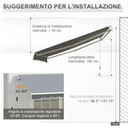 Manually Roll Up Outdoor Awning in Aluminum and Polyester, 2.5x2 m, Gray and White