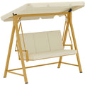 3 Seater Garden Swing with Adjustable Canopy and Cushions, 195x120x170 cm, Beige