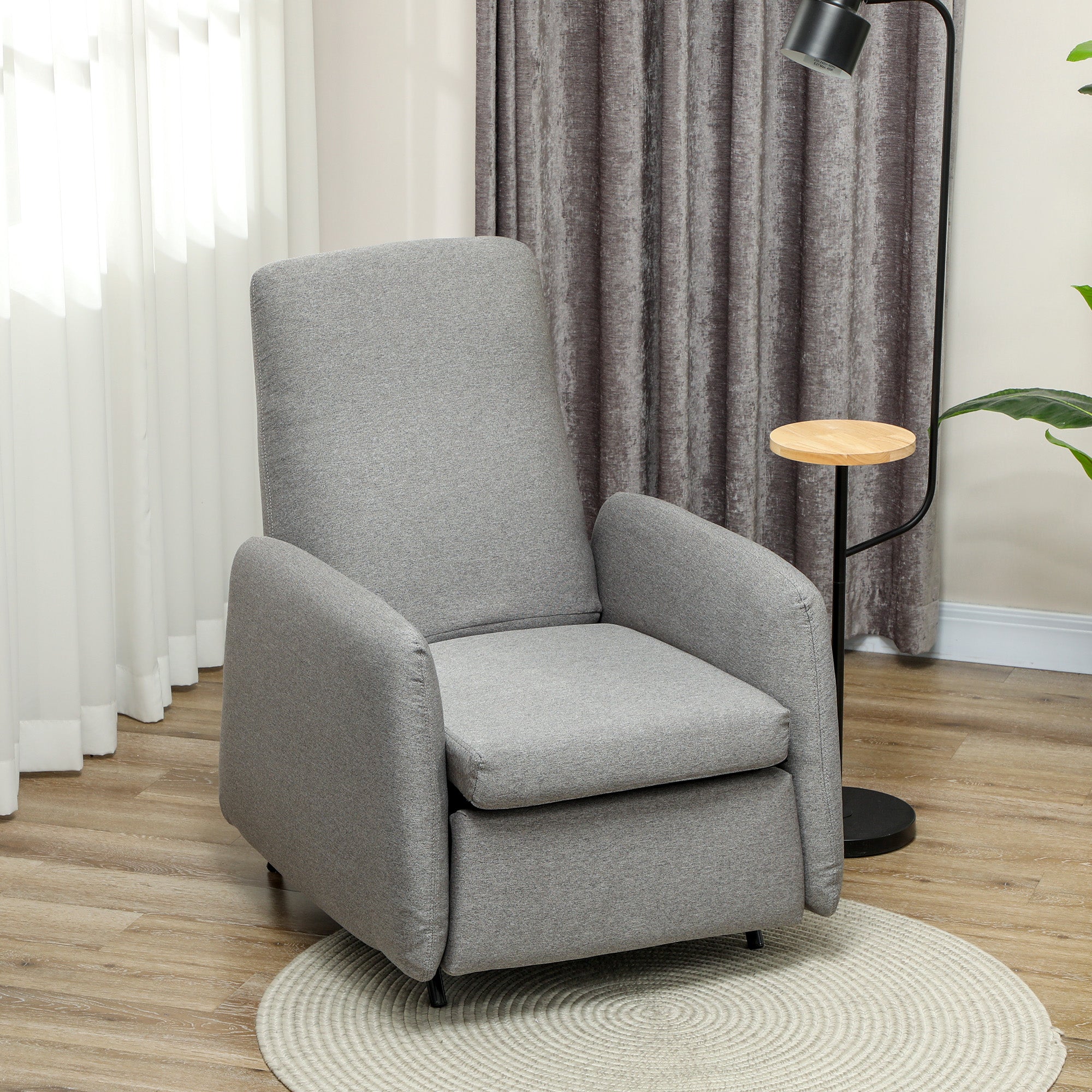 Reclining Relax Armchair with Removable Footrest, Replacement Cover and Seat with Springs, Gray