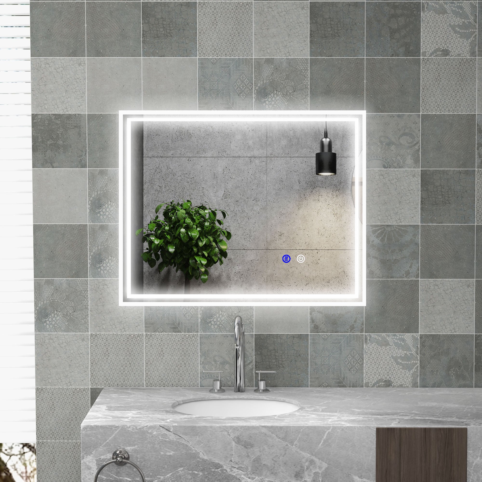 Kleankin Bathroom mirror with LED light 3 levels rectangular, anti -explaiming and touch switch, 90x70cm - Borgè