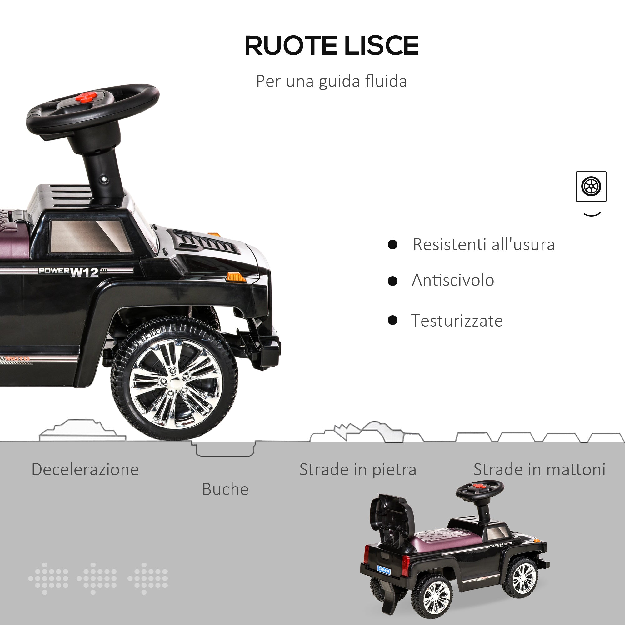 Ride-On Toy Car for Kids, Off-Road Vehicle with Lights and Music, Ages 18-36 Months, 68x30.5x41.5cm, Black