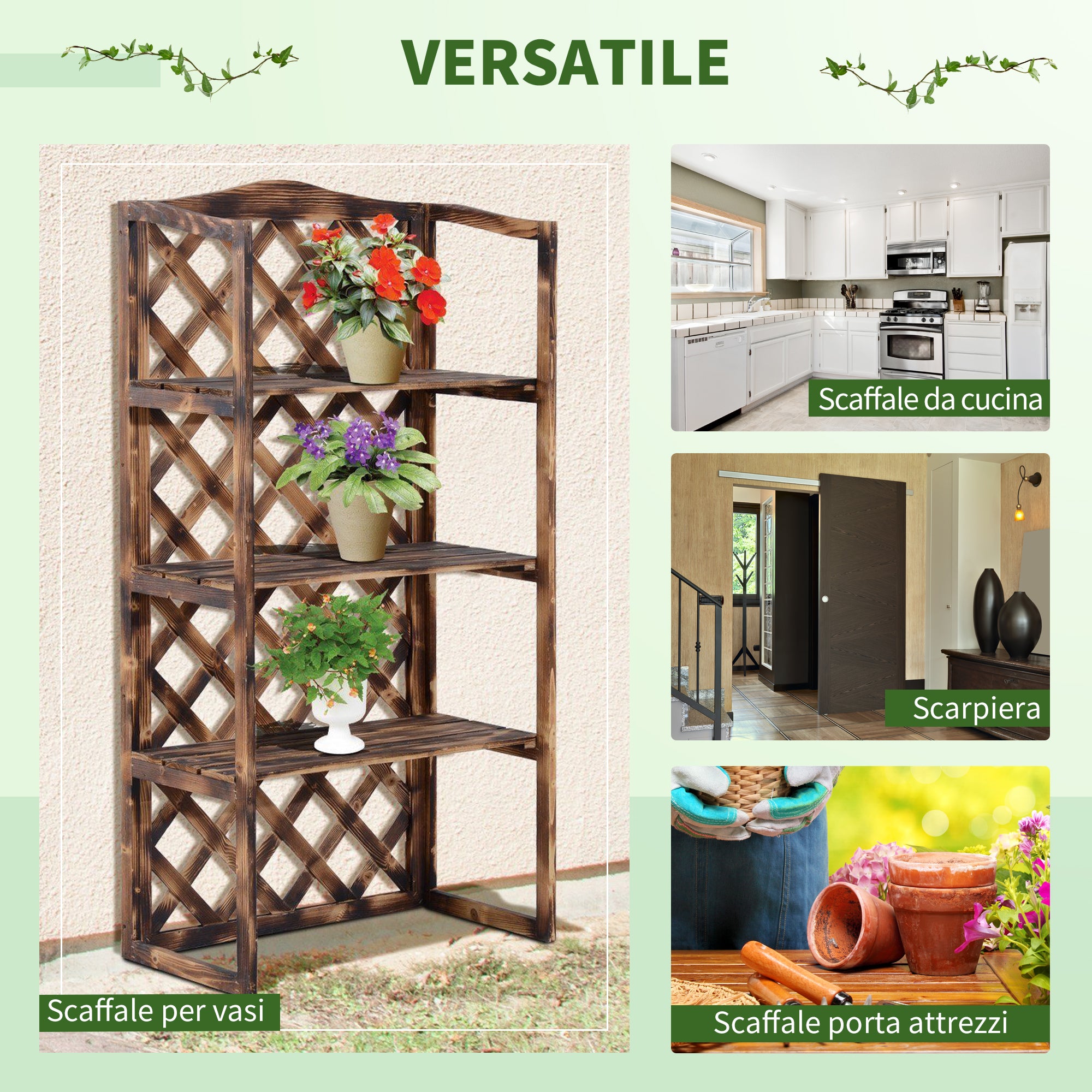 3-Tier Fir Wood Outdoor Plant Stand, Indoor and Outdoor Plant Holder, Balcony Planter, 80x40x148cm