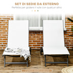 Outsunny Set of 2 Sun Loungers with Reclining Backrest, in Aluminum and Breathable Fabric, 66x165x102 cm, Cream