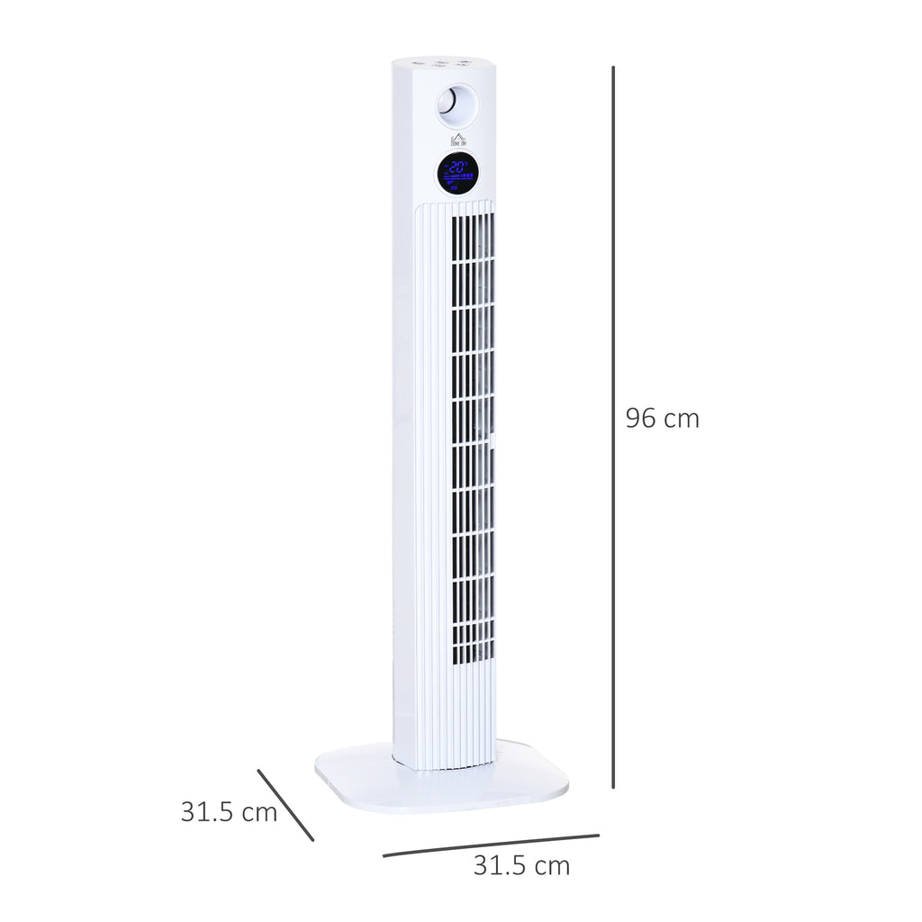 45W Tower Fan with 3 Modes and 3 Speeds with 12h Timer and Diffuser, 31.5x31.5x96 cm, White - Borgè