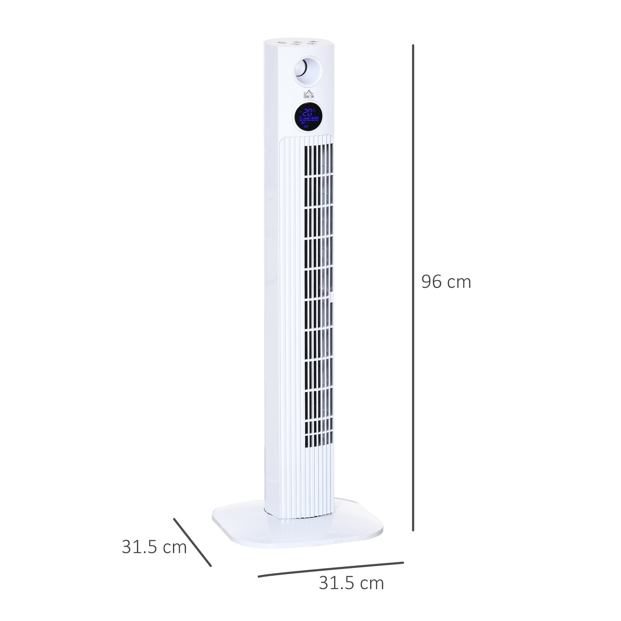 45W Tower Fan with 3 Modes and 3 Speeds with 12h Timer and Diffuser, 31.5x31.5x96 cm, White - Borgè