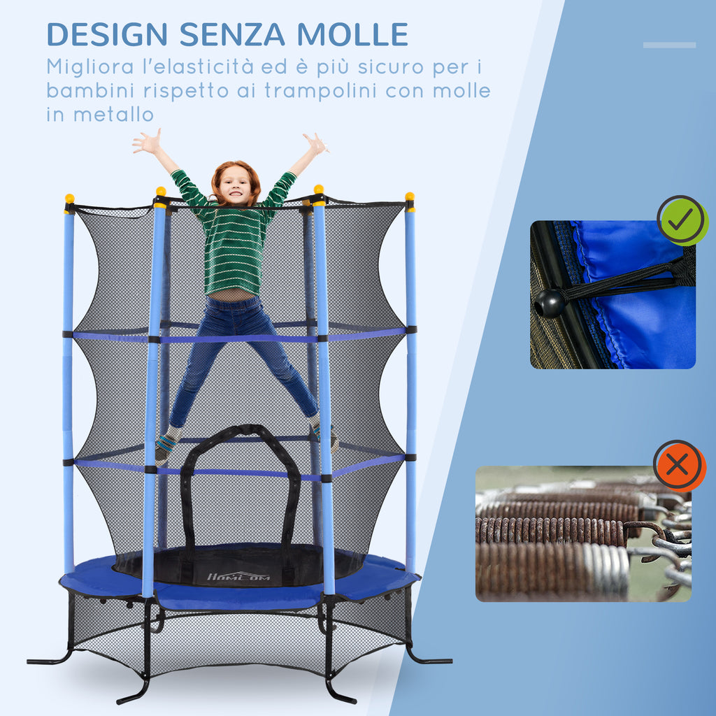 Children's Trampoline Ø1.6x1.9 m with Safety Net and Padded Poles, Ages 3-10 Years, Blue