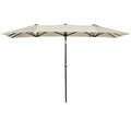Double Tilting and Adjustable Umbrella with Cord, in Polyester and Metal, 150x295x170-214 cm, Cream