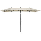 Double Tilting and Adjustable Umbrella with Cord, in Polyester and Metal, 150x295x170-214 cm, Cream