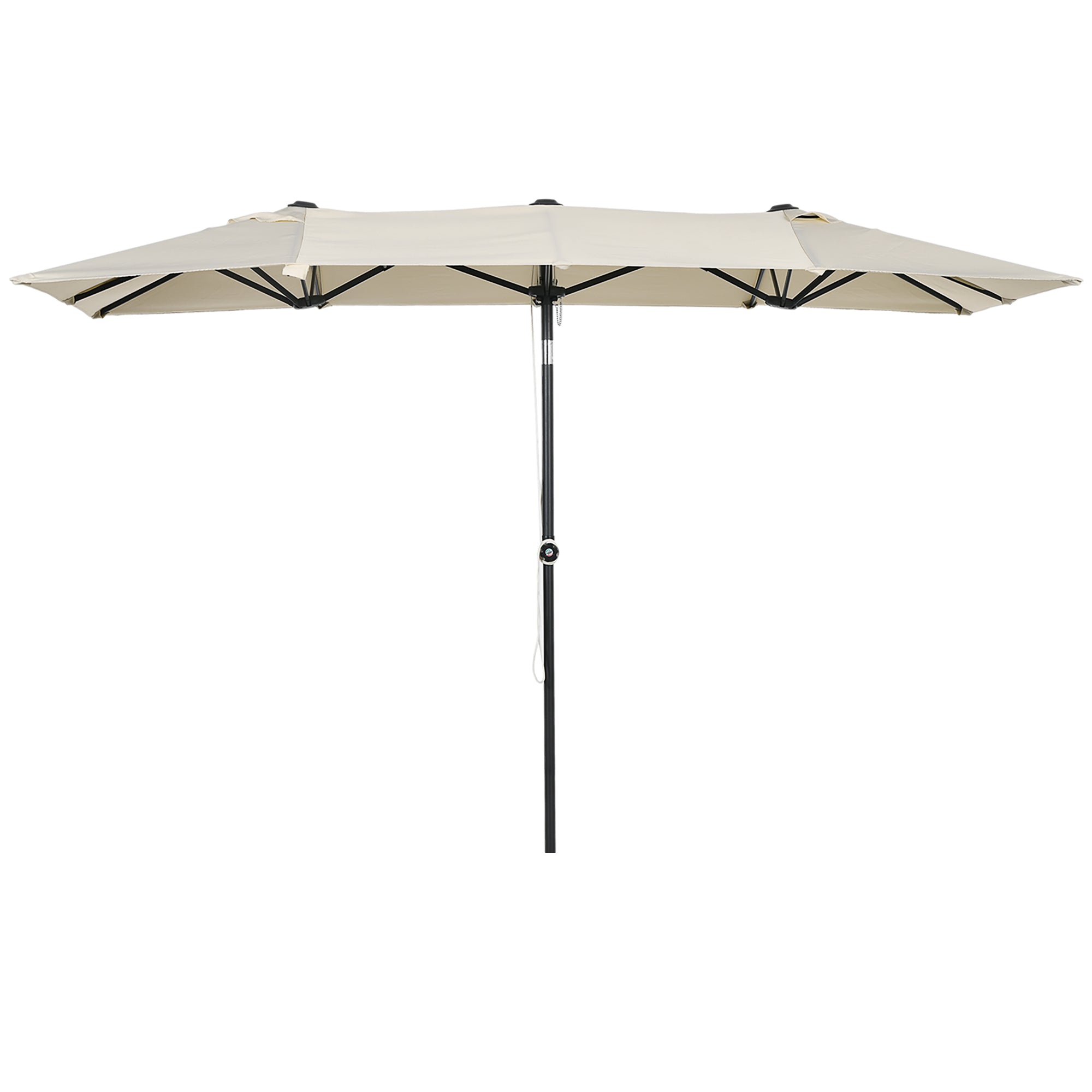 Double Tilting and Adjustable Umbrella with Cord, in Polyester and Metal, 150x295x170-214 cm, Cream