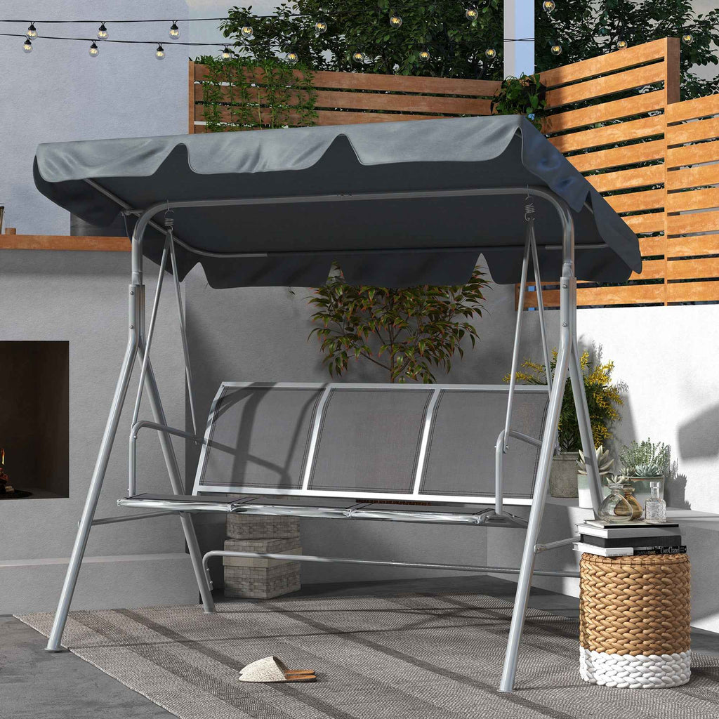 Outsunny 3-Seater Metal Garden Swing with Removable Sun Canopy, 171x108x154 cm, Dark Grey
