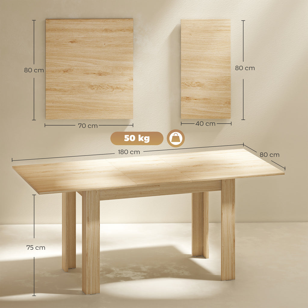Extendable Dining Table for 6-8 People, 140-180 x 80 cm, Wood Color