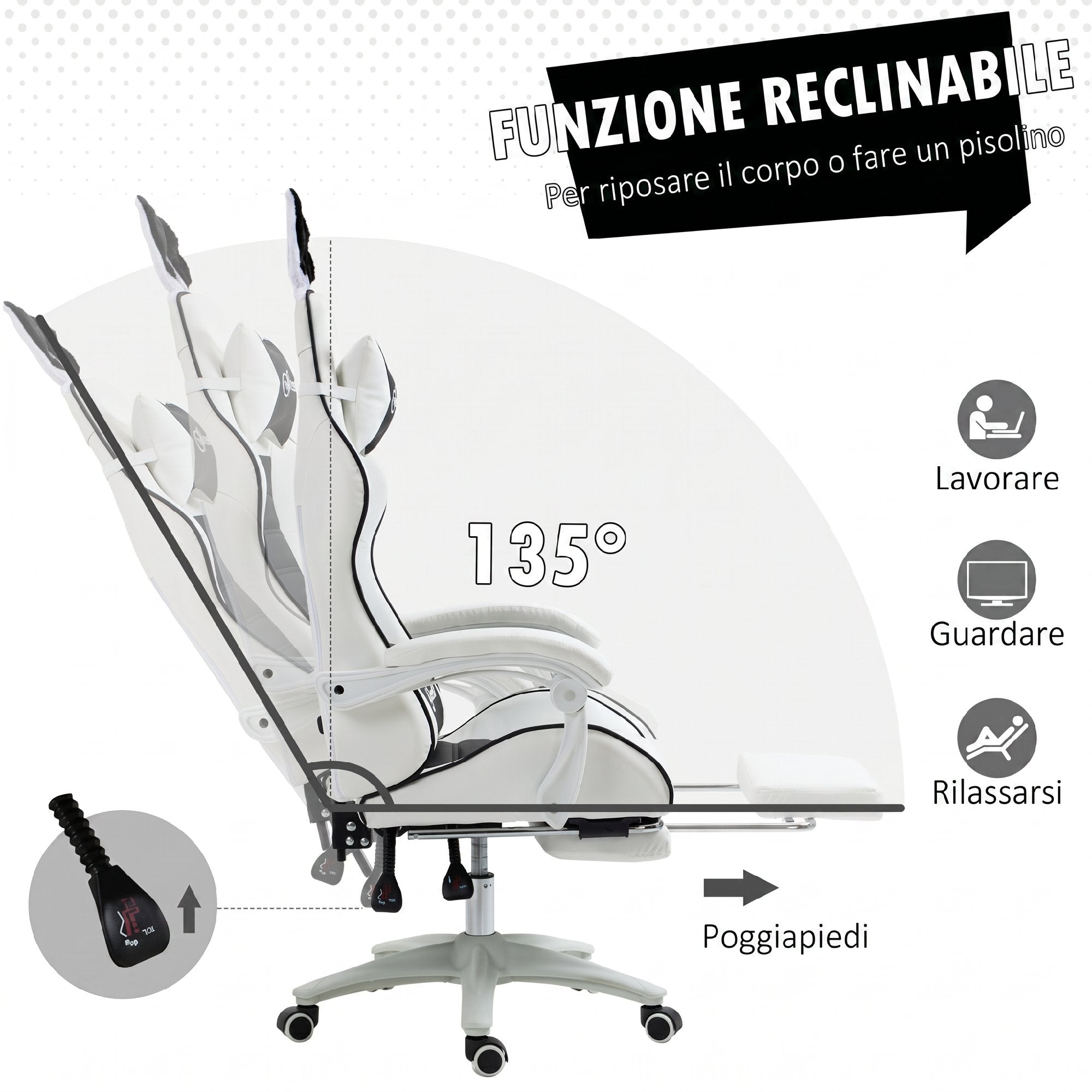 Vinsetto Gaming Chair with Rabbit Ears, Footrest, Cushions, Reclining and Adjustable Height, Black
