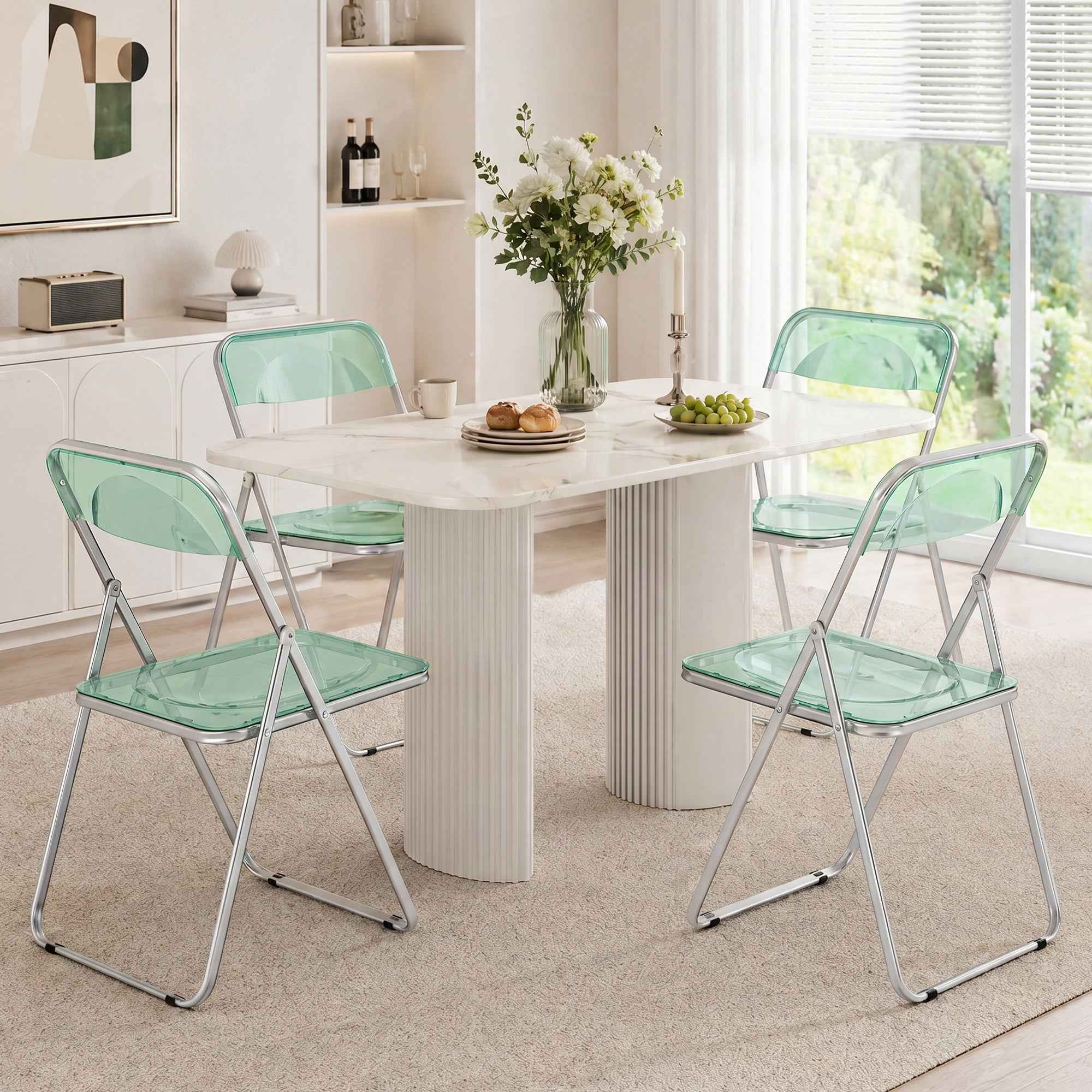 HOMCOM Set of 4 Clear Acrylic Folding Chairs, Green