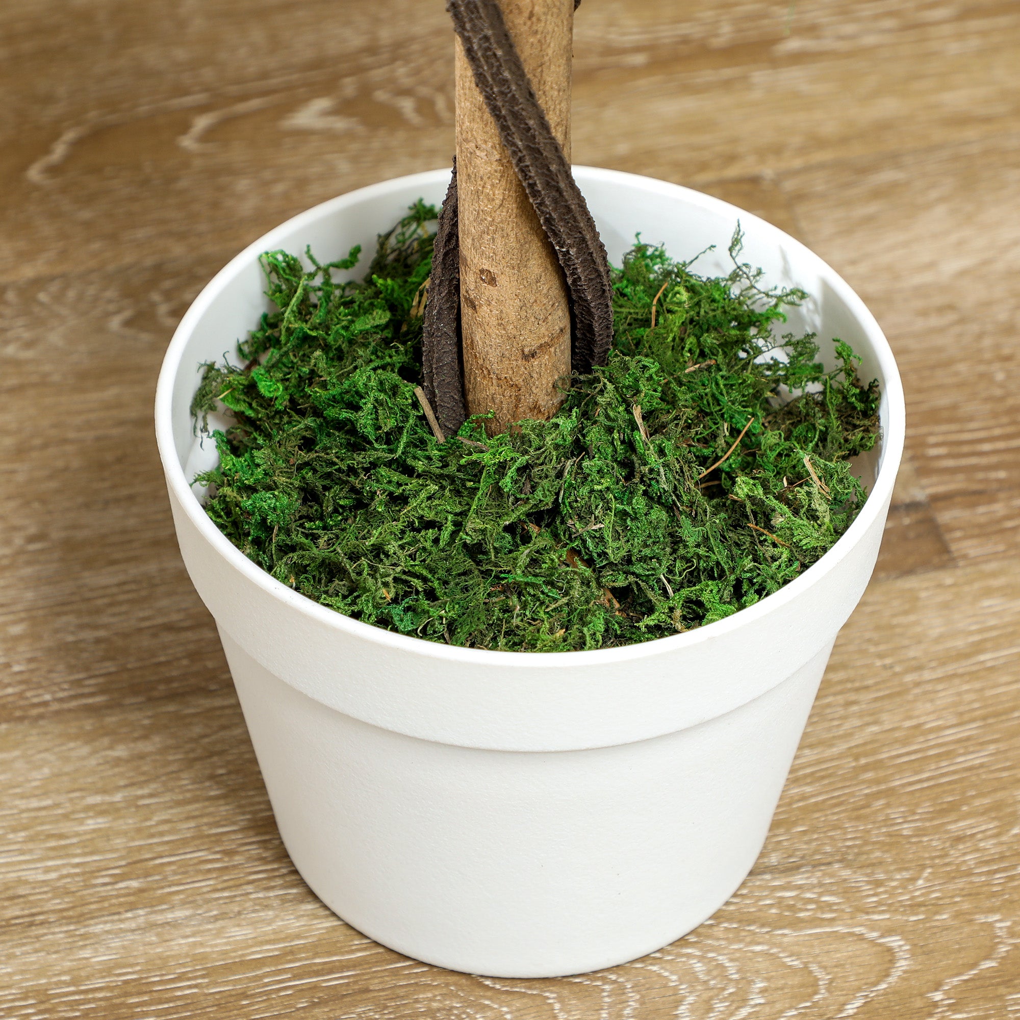 Outsunny 21-Flower Fake Rose Plant with Cement and Moss-Filled Pot, Ø18x90 cm, White