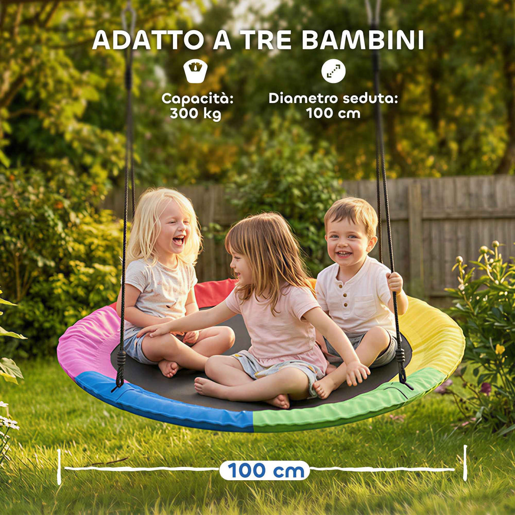 Nest Swing for Children 3-8 Years with Ropes and Straps, in PE and Oxford Fabric, 100x100x180 cm, Multicolored