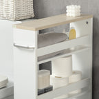 kleankin Space-Saving 3-Tier Bathroom Cart with Wheels and Wooden Handle, 48x15x80cm, White