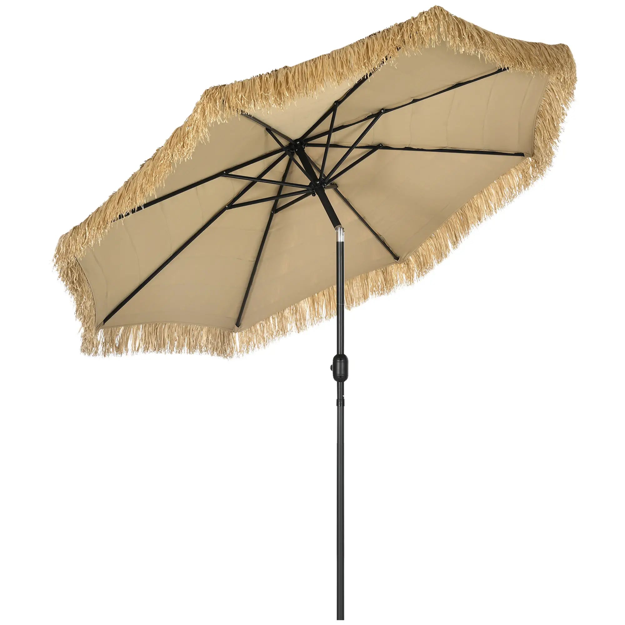 Round Garden Umbrella with Straw Cover and Crank, Ø265x250cm, Khaki - Borge' Group Limited