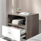 Set of 2 Modern Bedroom Nightstands with 2 Drawers and Open Compartment, 40x34x64cm, Grey