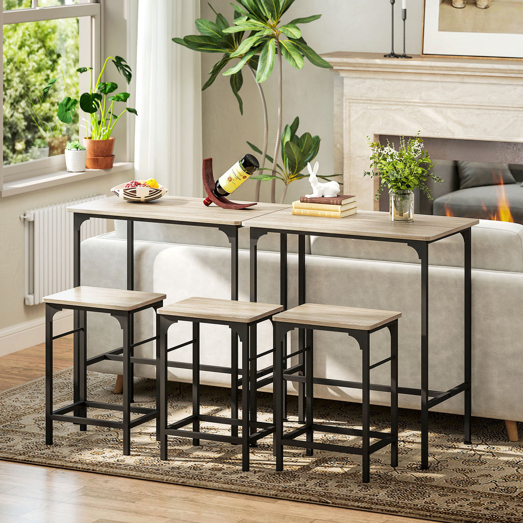 3 Piece Bar Furniture with Kitchen Table and 2 Bar Stools in Wood and Steel, Wood and Black Color