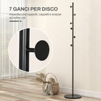 Freestanding Coat Rack with 6 Steel Disc Hooks and Slate Base, Black