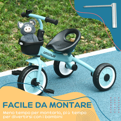 Children's Tricycle for 2-5 Years with Adjustable Seat and Bell, 70.5x50x58cm, Blue