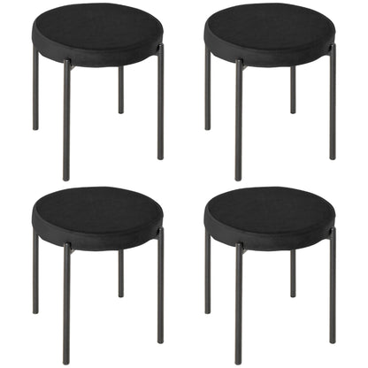 Set of 4 Low Round Stools in Metal and Velvet Effect Fabric, 41.5x41.5x46 cm, Black