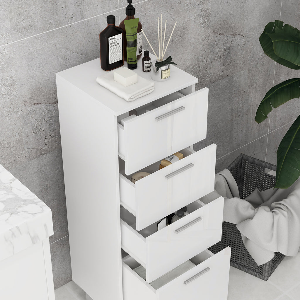 kleankin Bathroom Cabinet in Chipboard with 4 Drawers and Raised Base, 30x30x93 cm, White - Borgè