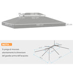 4x3m 2 Tier Polyester Gazebo Cover with Straps and 10 Drain Holes, Grey