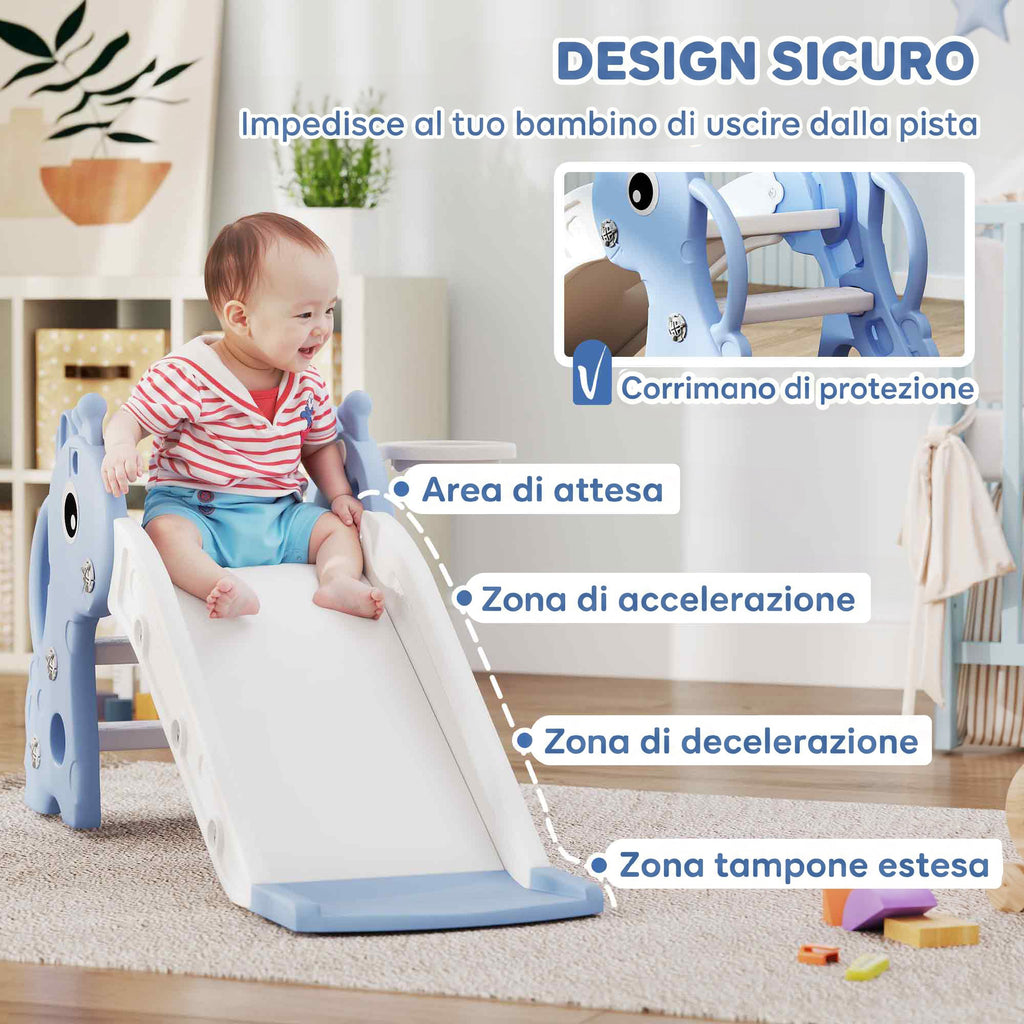 AIYAPLAY Kids Slide with Ladder, Basketball Hoop and Ball, Giraffe Design, for Children 1-3 Years Old, Blue