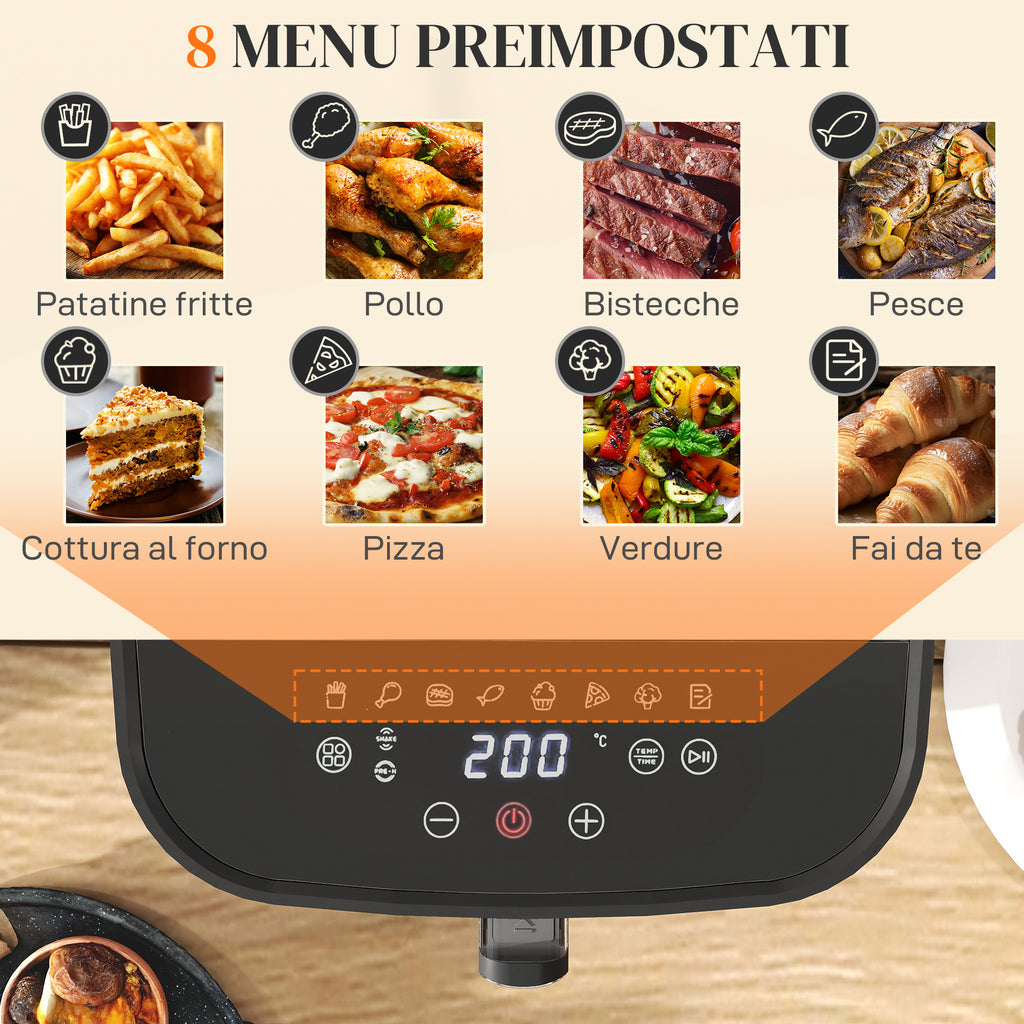 8L Air Fryer, 1700W Air Fryer with 8 Programs and 360° Hot Air Circulation, LED Display, Black